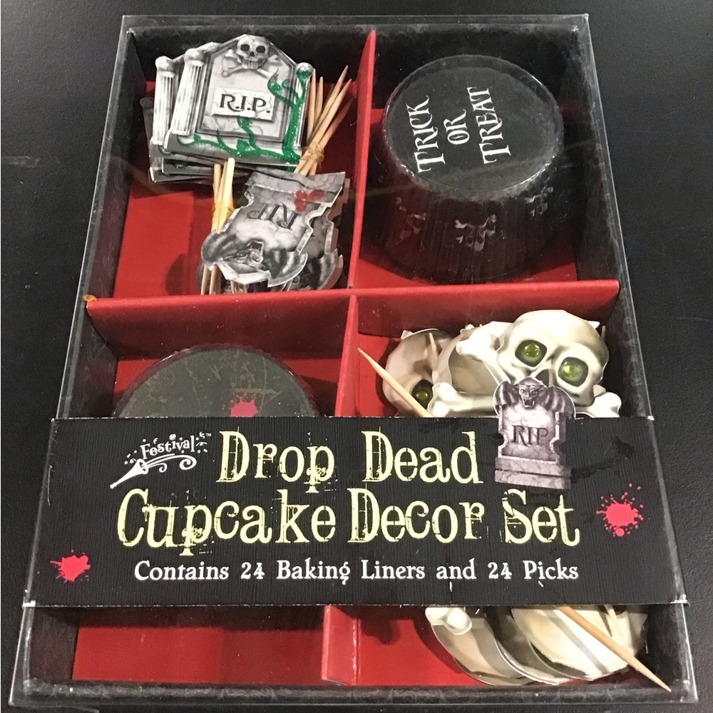FESTIVAL DROP DEAD CUPCAKE DECOR SET KIT HALLOWEEN NIB LINERS AND PICKS
